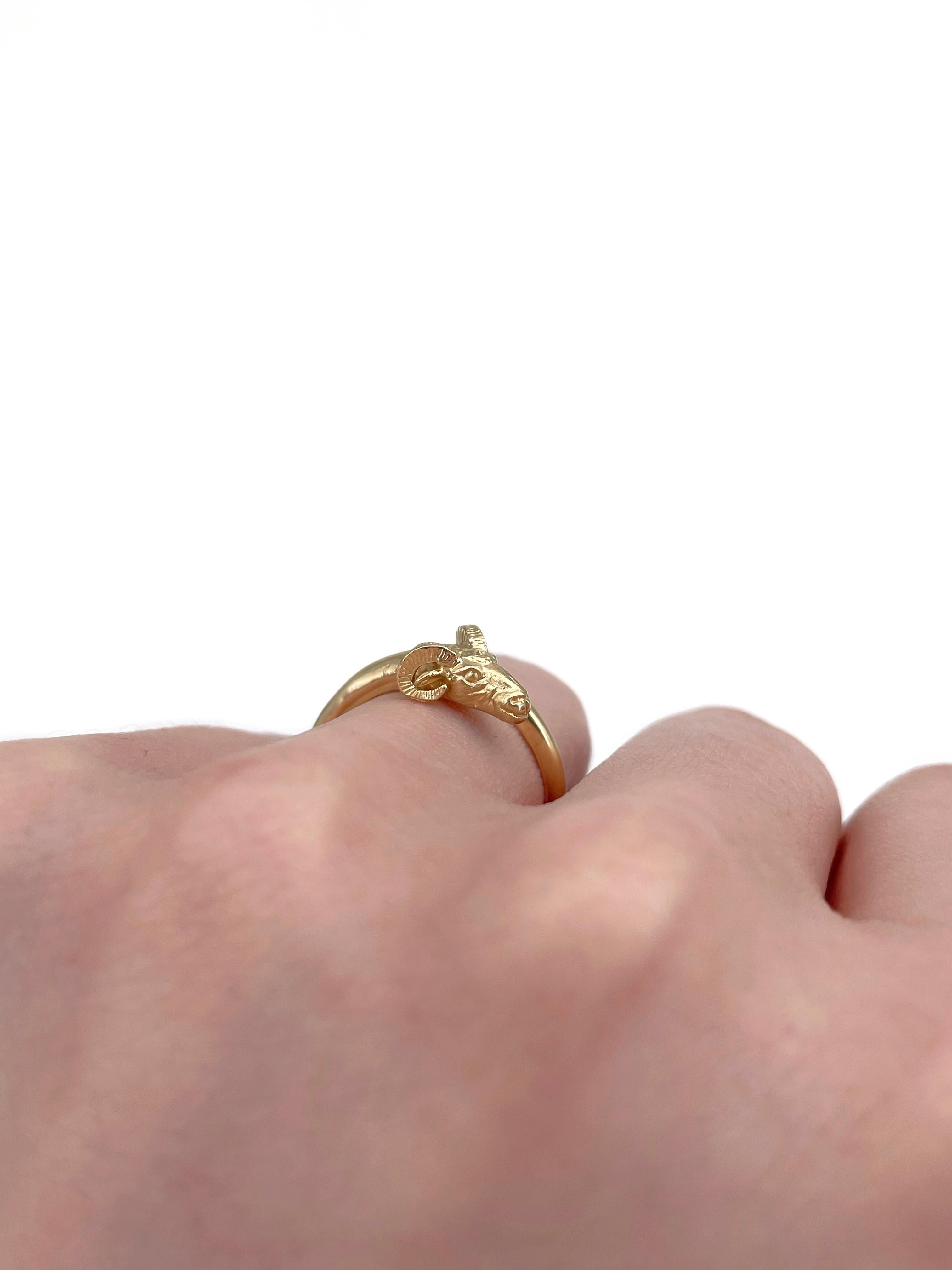 Modern Vintage 18 Karat Yellow Gold Ram’s Head Minimalistic Ring For Sale