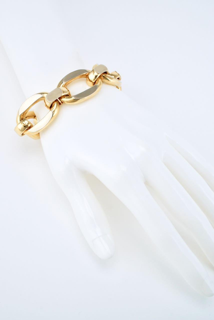 Vintage 18 Karat Yellow Gold Retro Italian Oval Link Bracelet, 1960s 2