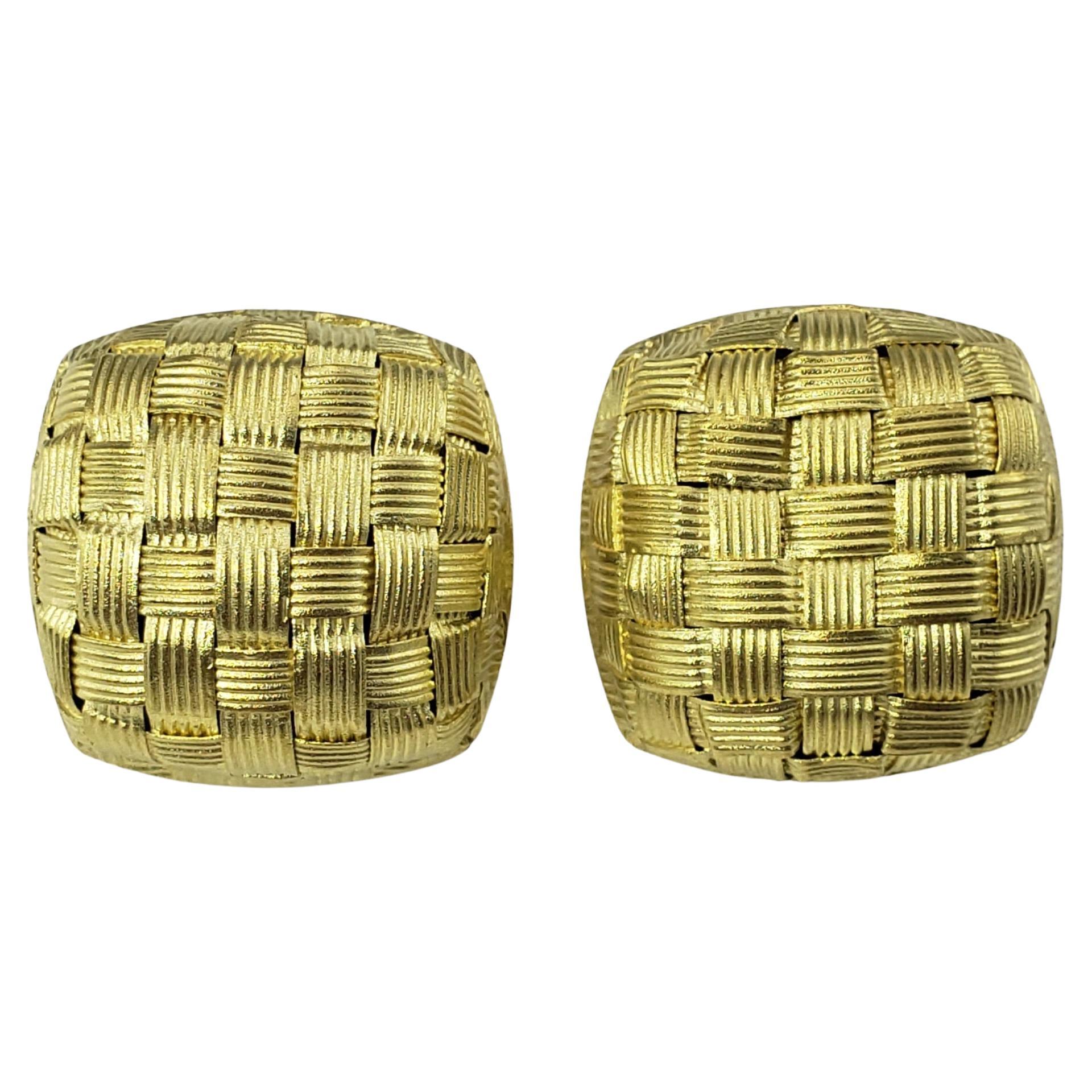 18 Karat Yellow Gold Roberto Coin Basket Weave Clip on Earrings