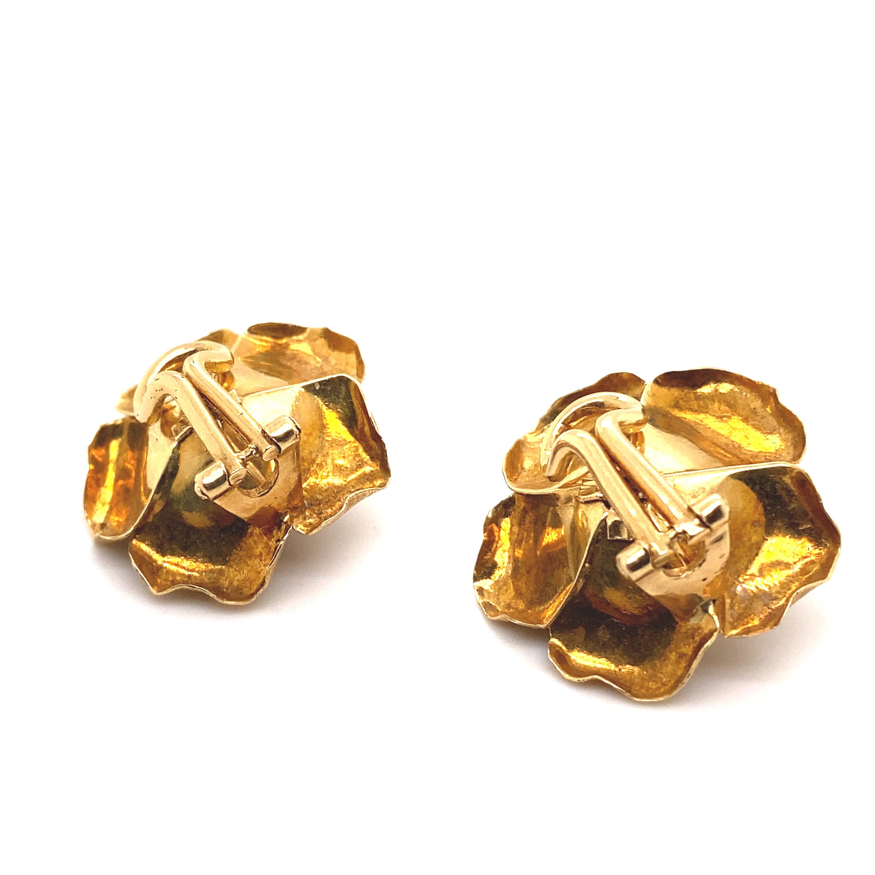Vintage 18 Karat Gelbgold Rose Clip-Ohrringe, um 1970 (Retro)