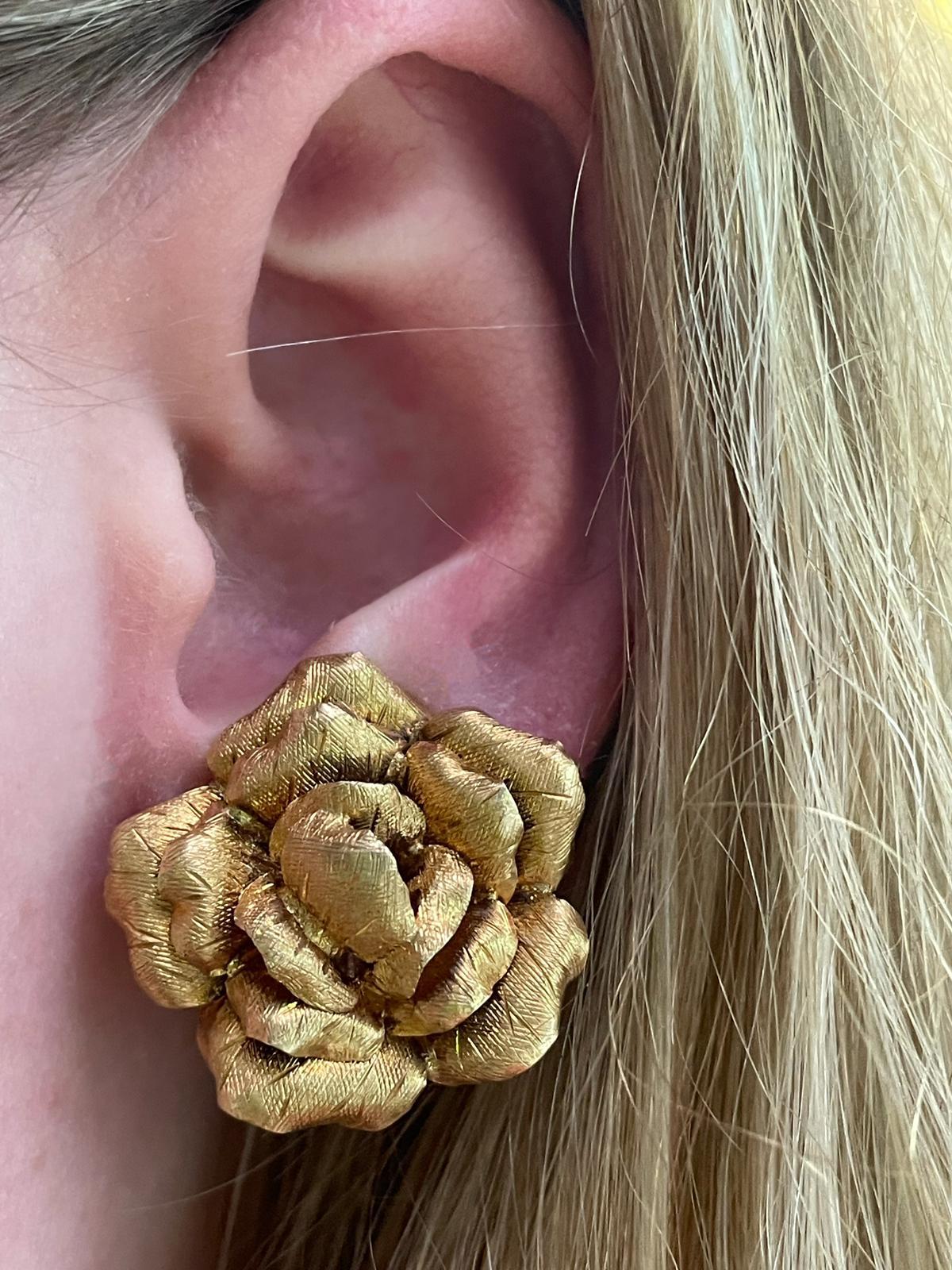 Vintage 18 Karat Gelbgold Rose Clip-Ohrringe, um 1970 1