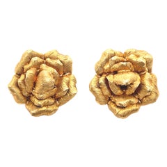 Vintage 18 Karat Gelbgold Rose Clip-Ohrringe, um 1970