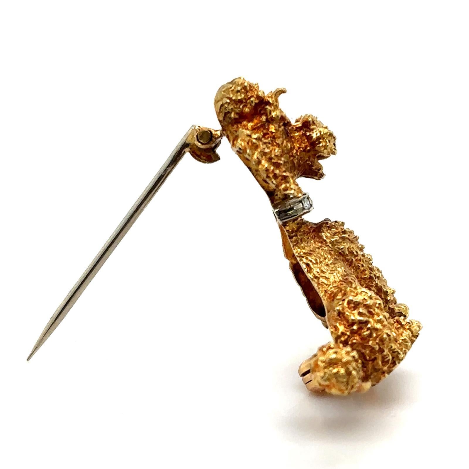 Vintage 18 Karat Yellow Gold, Ruby and Diamond Poodle Brooch Pin, Circa 1960 For Sale 5