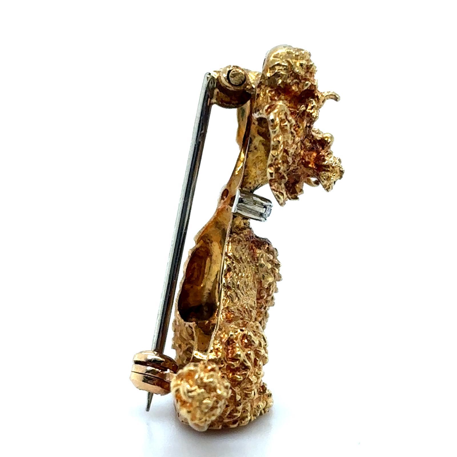 Retro Vintage 18 Karat Yellow Gold, Ruby and Diamond Poodle Brooch Pin, Circa 1960 For Sale