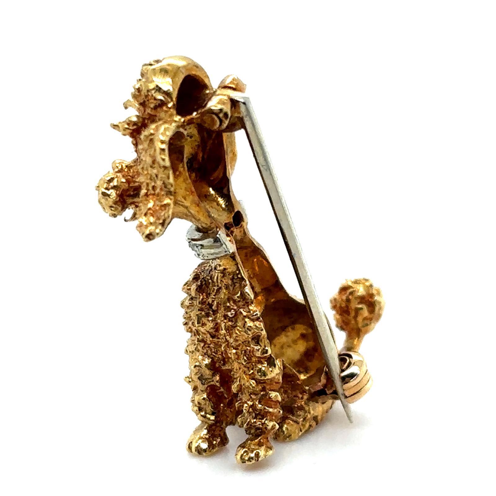 Women's or Men's Vintage 18 Karat Yellow Gold, Ruby and Diamond Poodle Brooch Pin, Circa 1960 For Sale