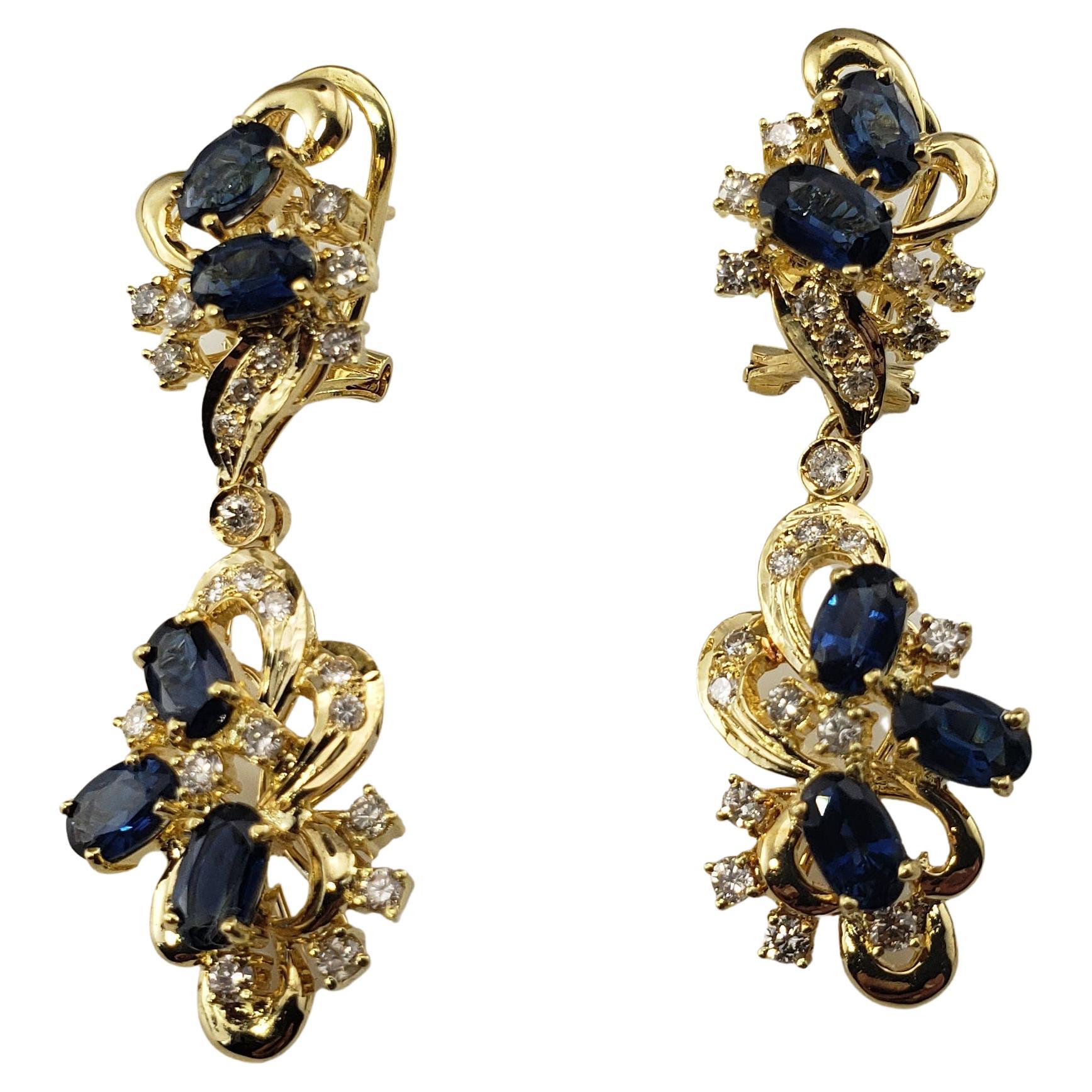 18 Karat Yellow Gold Natural Sapphire and Diamond Dangle Earrings For Sale