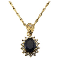 Vintage 18 Karat Yellow Gold Sapphire and Diamond Pendant Necklace