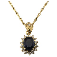 Antique 18 Karat Yellow Gold Sapphire and Diamond Pendant Necklace
