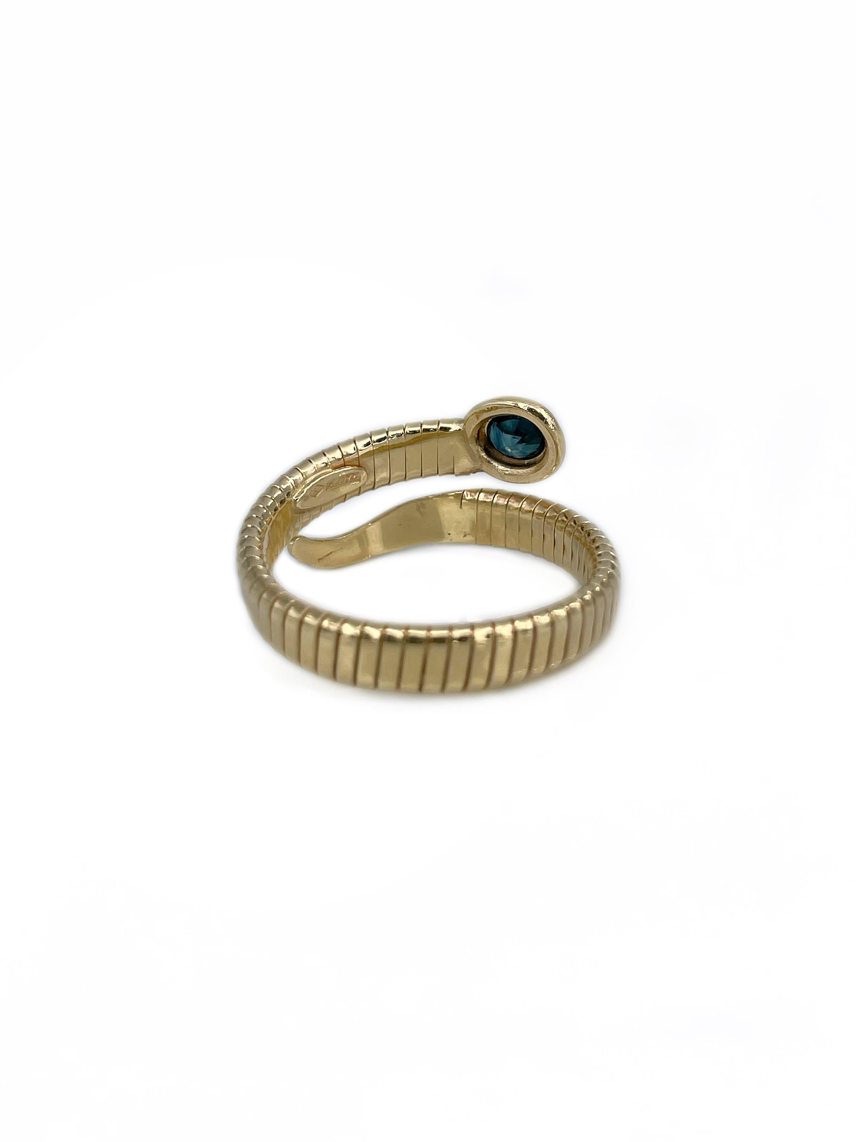 Vintage 18 Karat Yellow Gold Sapphire Flexible Snake Ring In Good Condition In Vilnius, LT