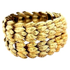 Vintage 18 Karat Yellow Gold Textured Basket-Weave Link Bracelet 81.1 Grams