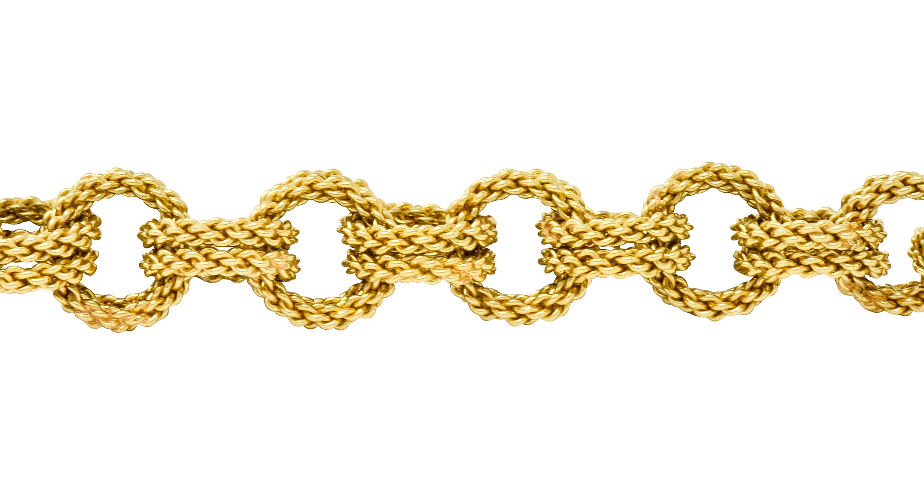 Contemporary Vintage 18 Karat Yellow Gold Twisted Rope Double Rolo Link Bracelet