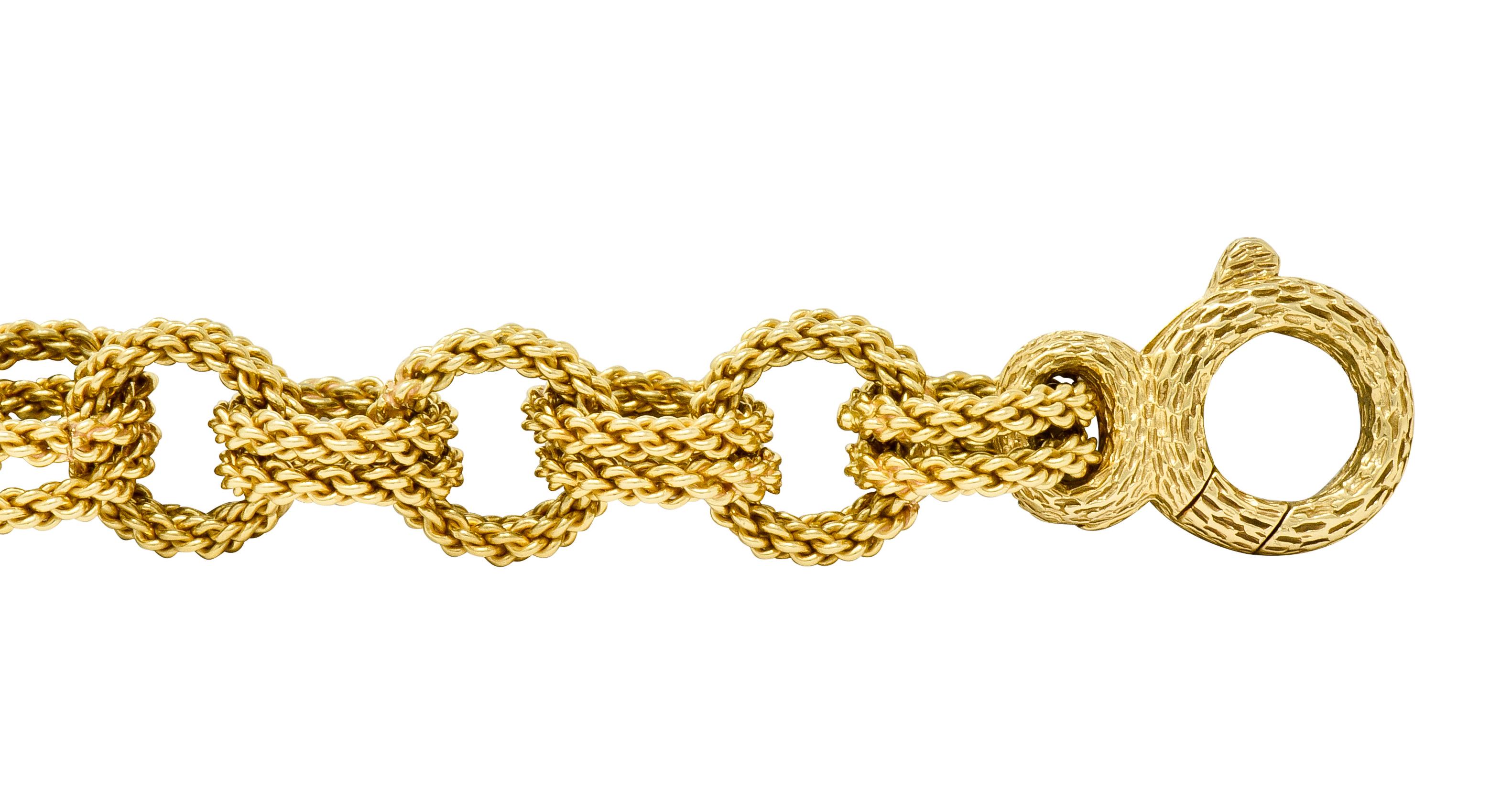 Vintage 18 Karat Yellow Gold Twisted Rope Double Rolo Link Bracelet In Excellent Condition In Philadelphia, PA
