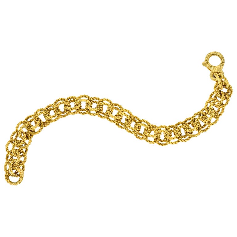Vintage 18 Karat Yellow Gold Twisted Rope Double Rolo Link Bracelet at
