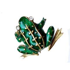 Frog vintage en or 18 carats brillant et émaillé