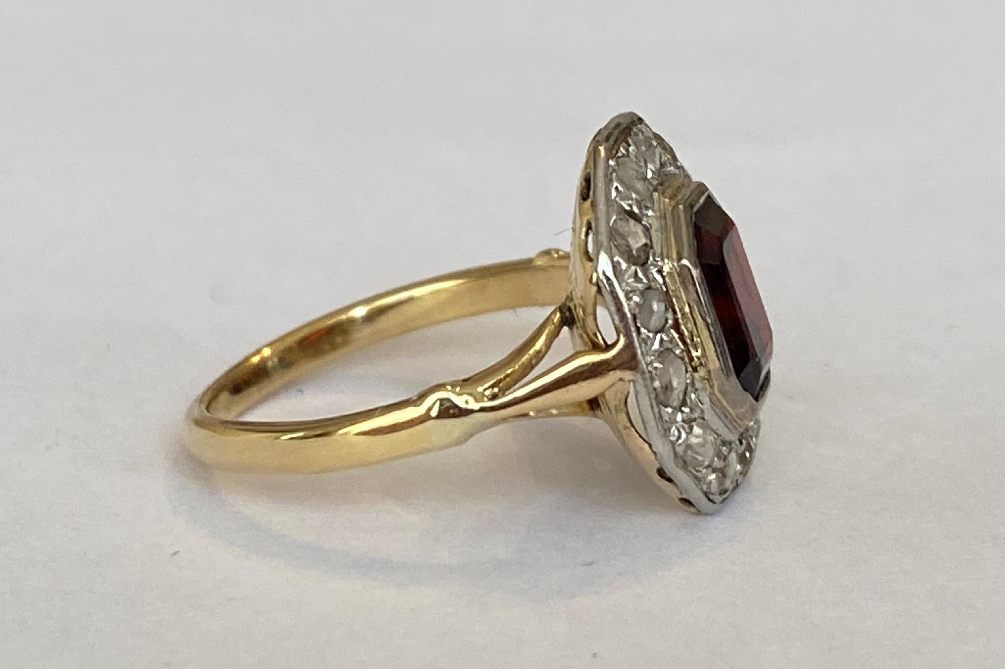 Rose Cut Vintage 18 kt Gold  garnet rose diamond Engagement  Ring For Sale