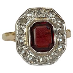 Antique 18 kt Gold  garnet rose diamond Engagement  Ring