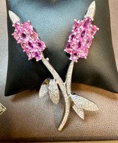 Vintage 18 Kt White Gold Diamond & 13 Ct Pink Sapp Floral Bouquet Broach 23.2 GM