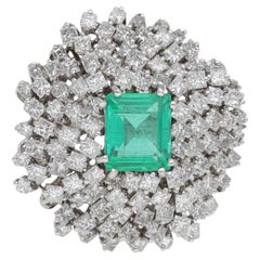 Vintage 18 Kt. White Gold Diamonds Emerald Cocktail Ring