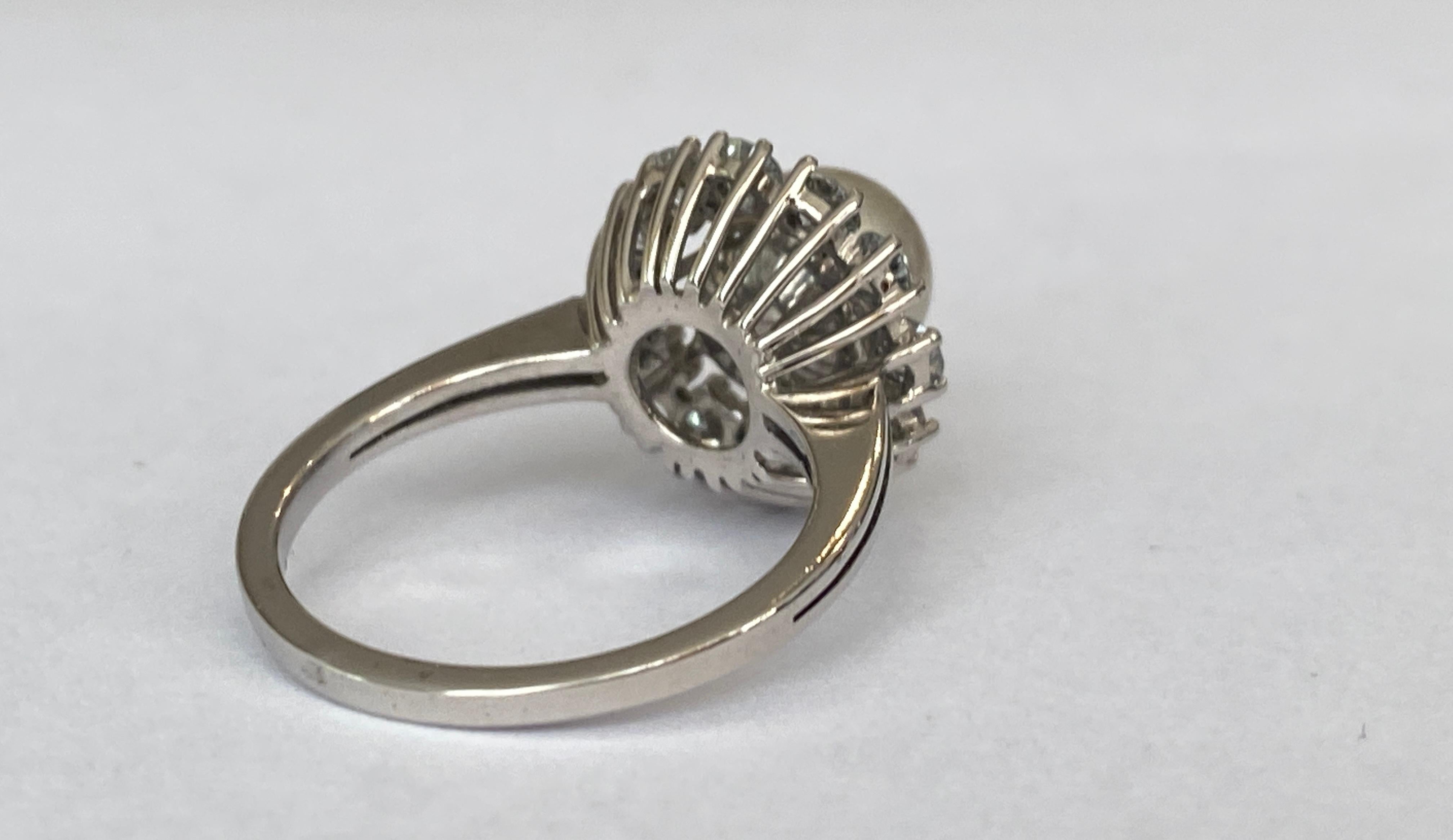 Vintage-Ring aus Weißgold mit  Süßwasserperle und  Diamanten 5