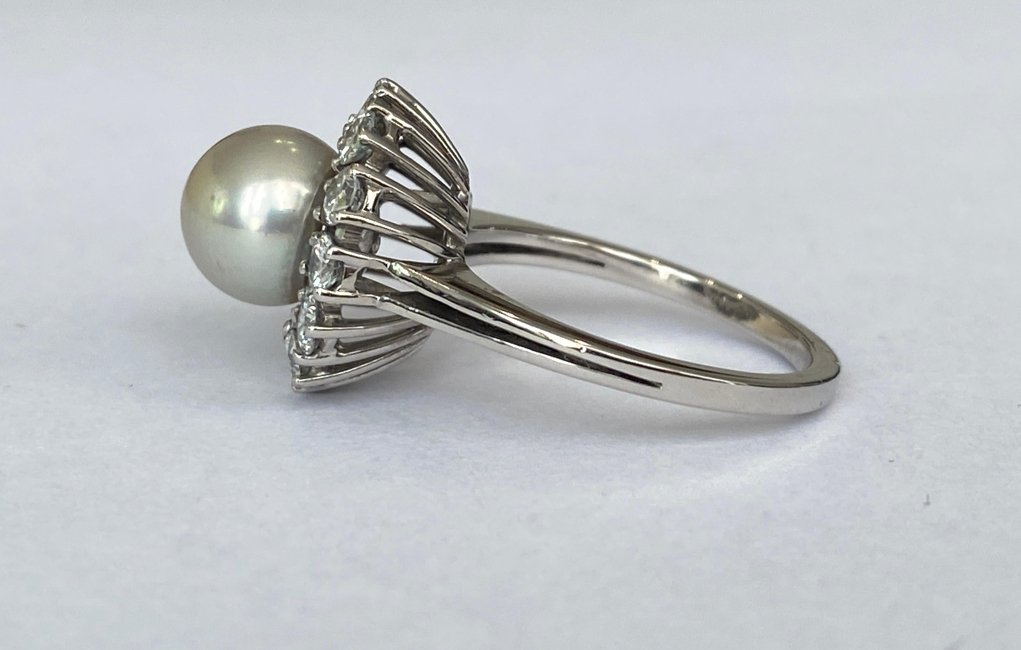 Vintage-Ring aus Weißgold mit  Süßwasserperle und  Diamanten 4