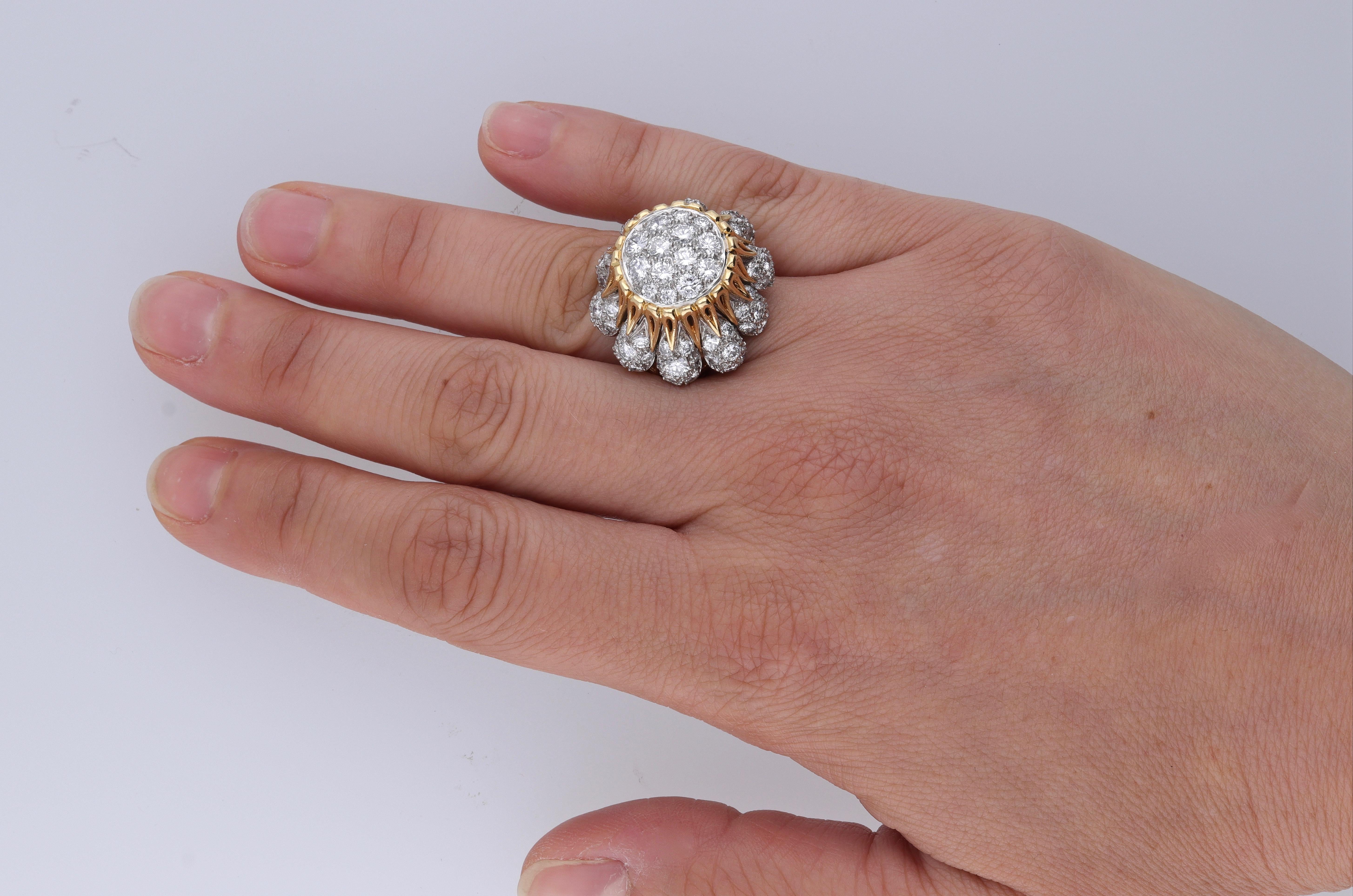 Women's or Men's Vintage 18 Karat Yellow and White Gold Diamonds Cocktail Ring