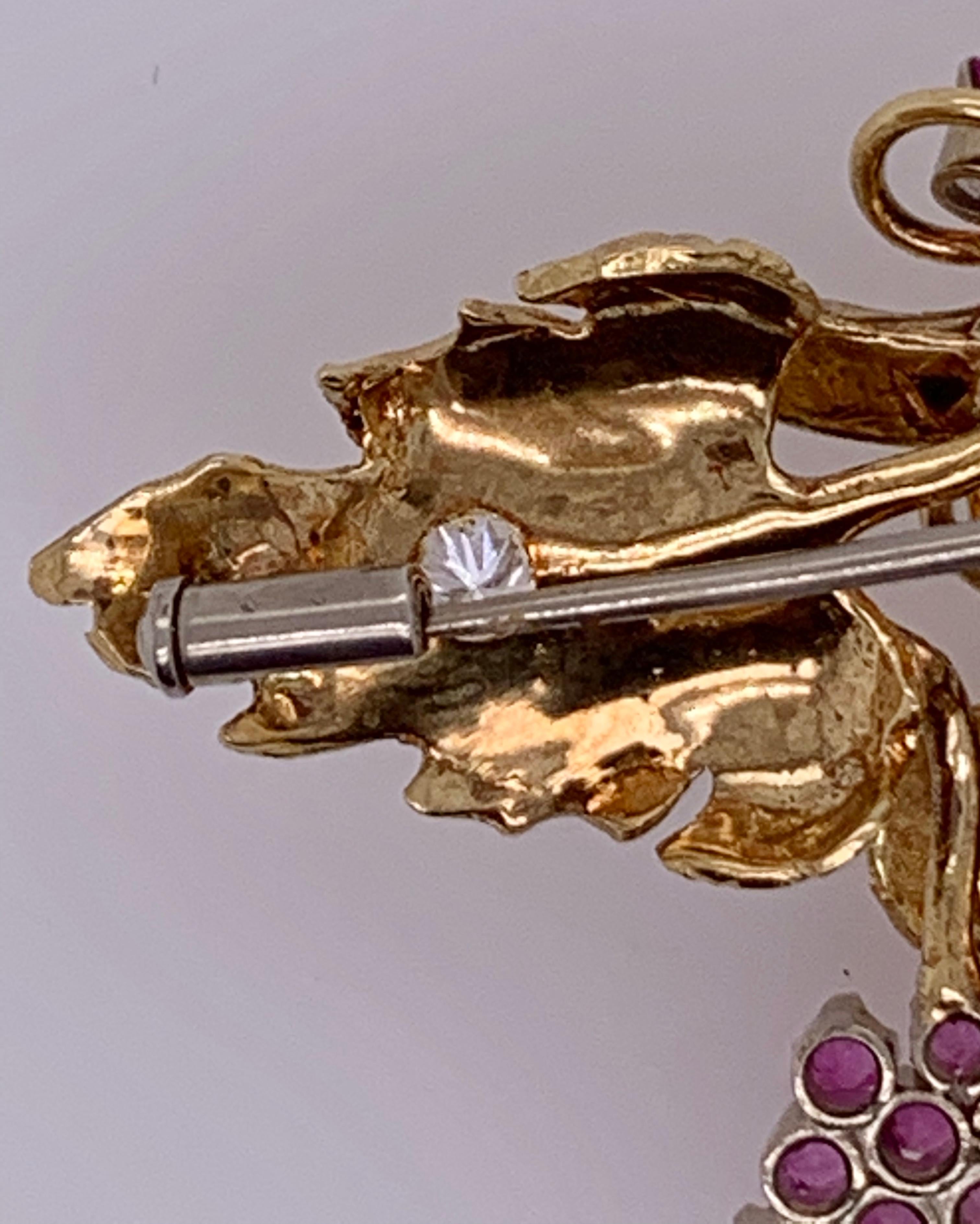 18 Karat Gold Grapevine Brooch with 2 Carat Rubies and .45 Carat Diamonds For Sale 4