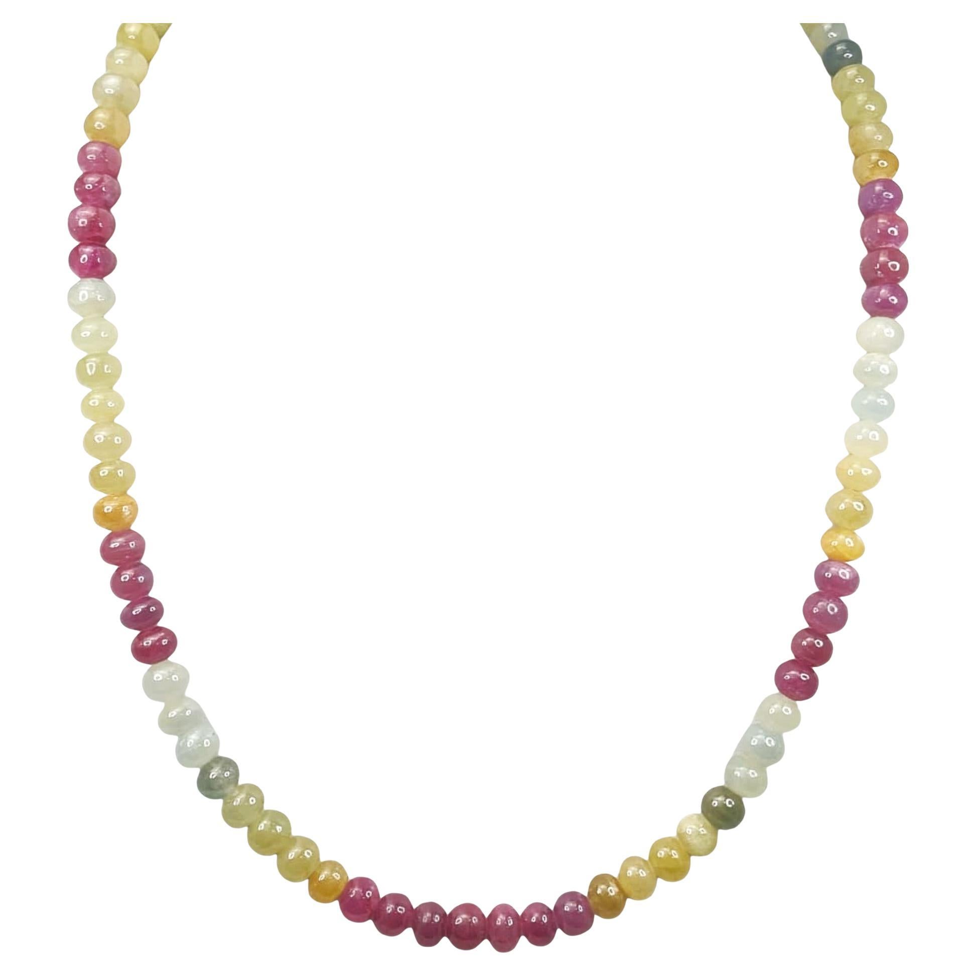 Vintage 18" Collier de saphirs multicolores naturels (214ct) en or jaune 14 carats