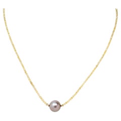 Collar Vintage de 18" de Diamantes Amarillos (20,00 Quilates) y Perlas de Tahití en Oro de 14KY