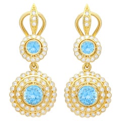 Vintage 1.80 Carat Aquamarine and 1.20 Carat Diamond and Yellow Gold Earrings