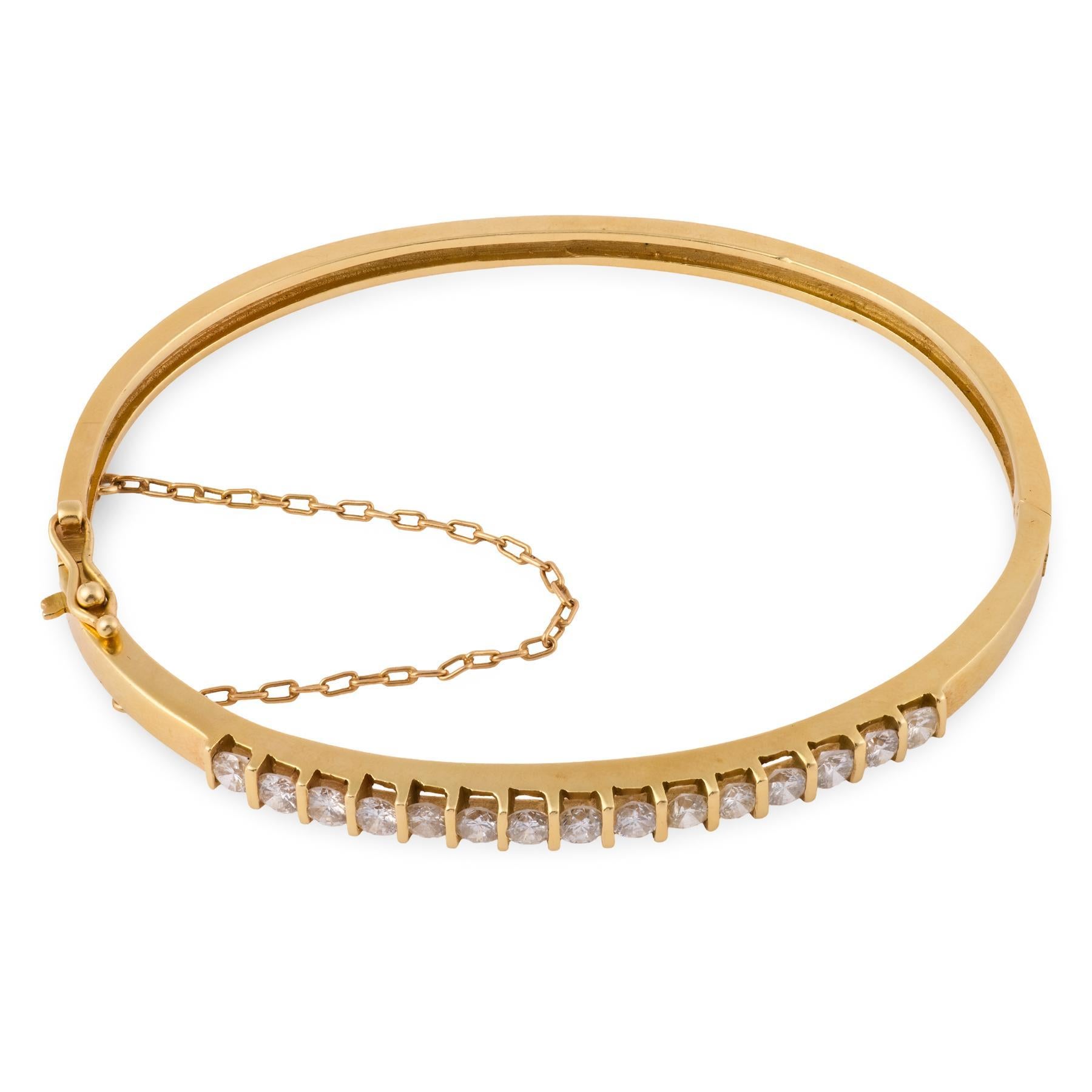 Vintage 1.80 carat diamond 14k yellow gold bangle