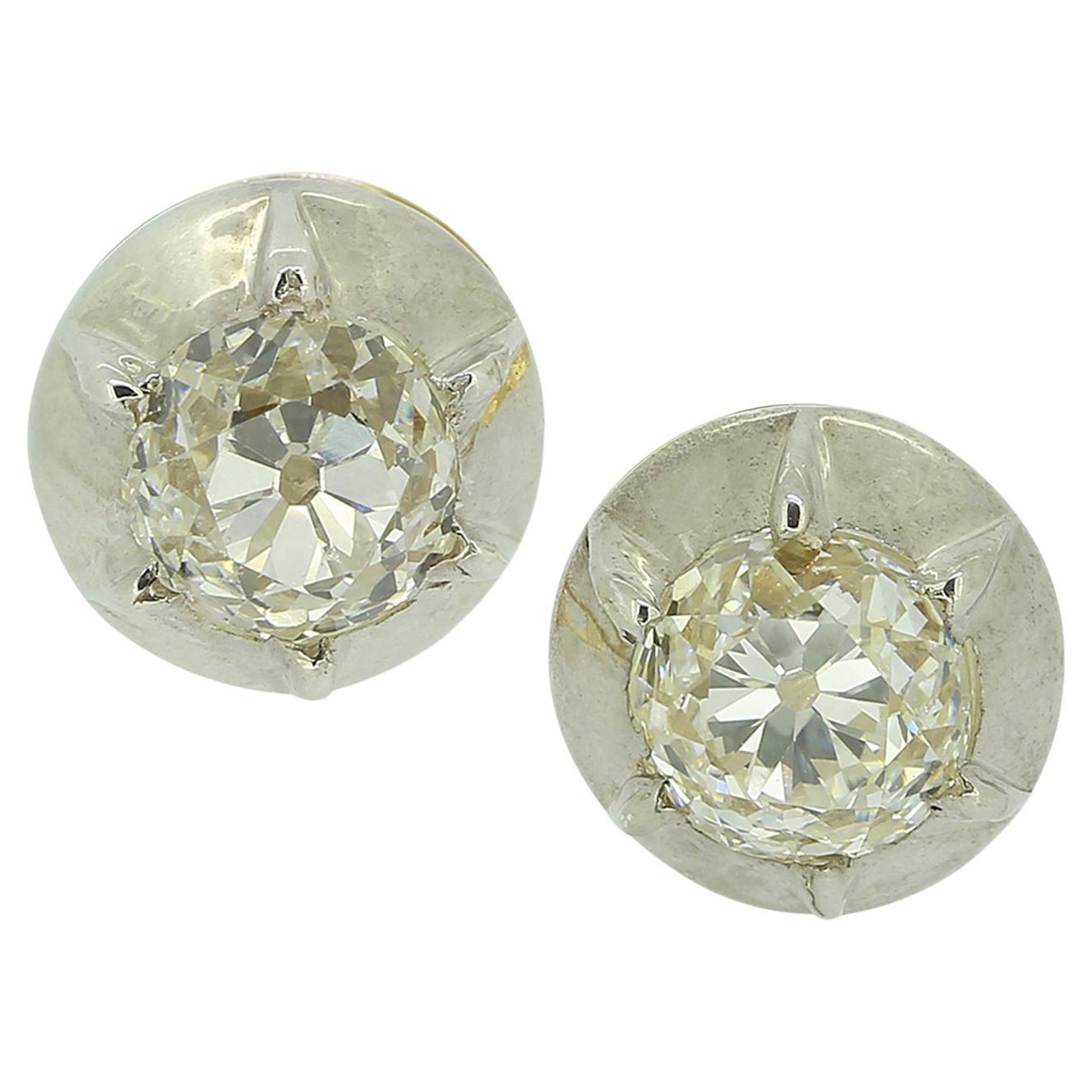 Vintage 1.80 Karat Altschliff Diamant Ohrstecker im Angebot