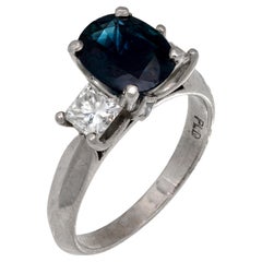 Vintage 1.80 carat sapphire diamond 18k white gold ring