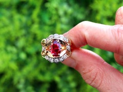 Vintage 1.80 Carat Thai Ruby and 1.12 Carat Diamond 18k Yellow Gold Dress Ring