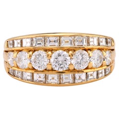 Vintage 1.80 carat total weight diamond 18k yellow gold three row band