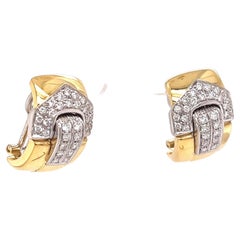 Vintage 1.80 Carats Round Brilliant Cut Diamonds 18K Gold Buckle Earrings