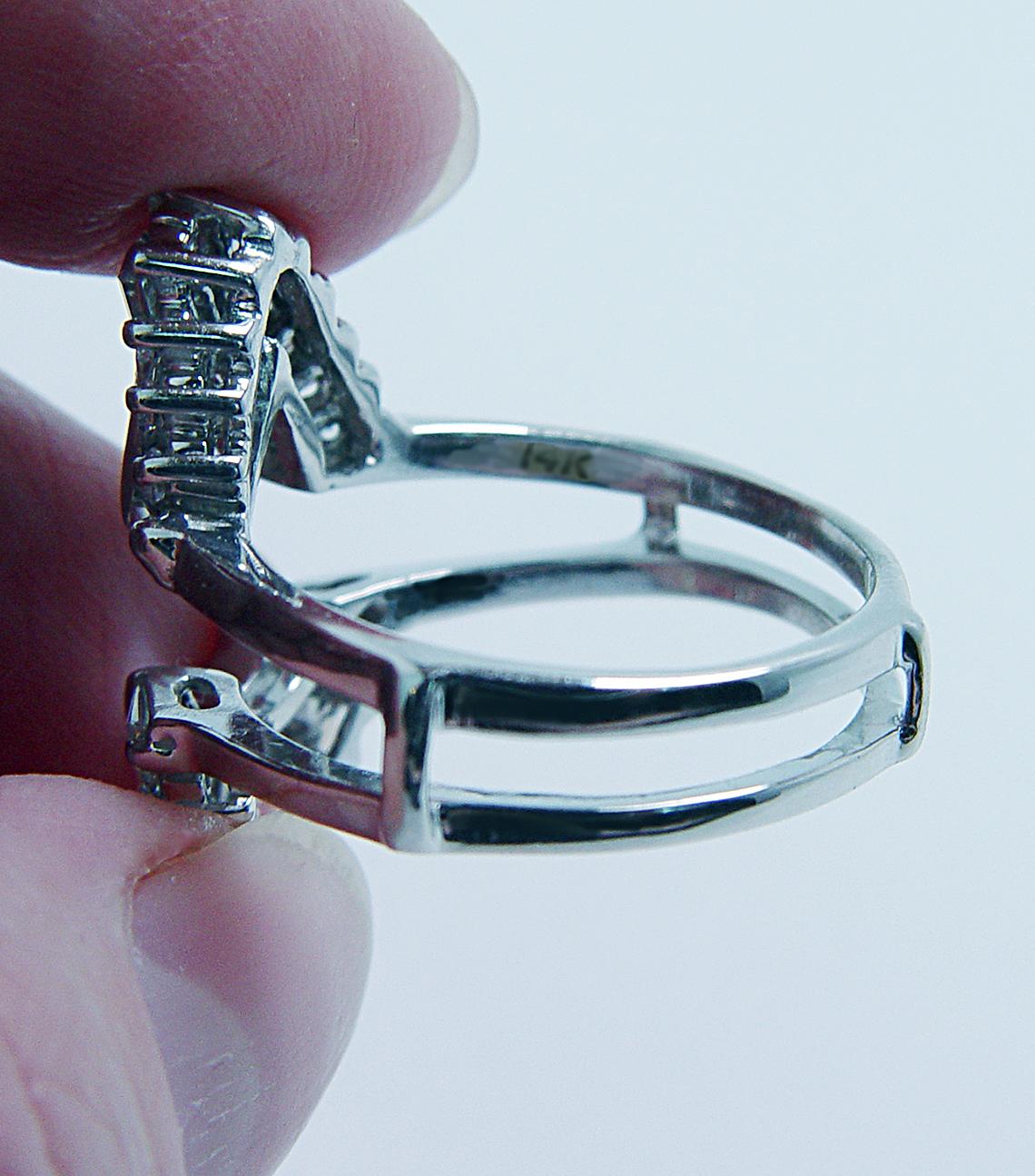 Vintage 1.80ct Baguette Diamond Wedding Guard Ring 14K White Gold Estate Pear For Sale 5