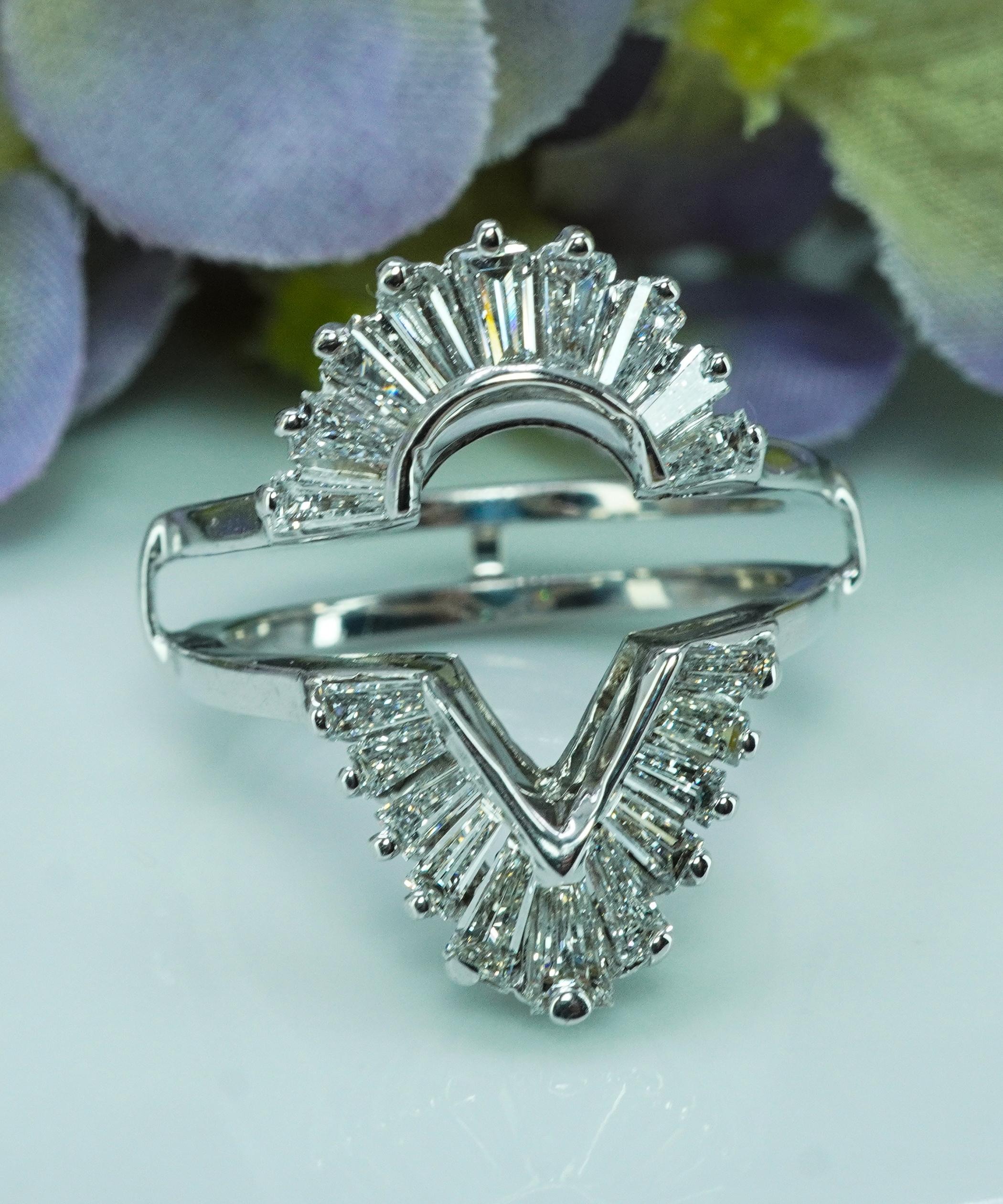 Women's Vintage 1.80ct Baguette Diamond Wedding Guard Ring 14K White Gold Estate Pear For Sale