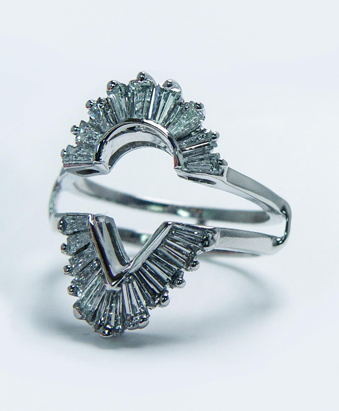 Vintage 1.80ct Baguette Diamond Wedding Guard Ring 14K White Gold Estate Pear For Sale 1