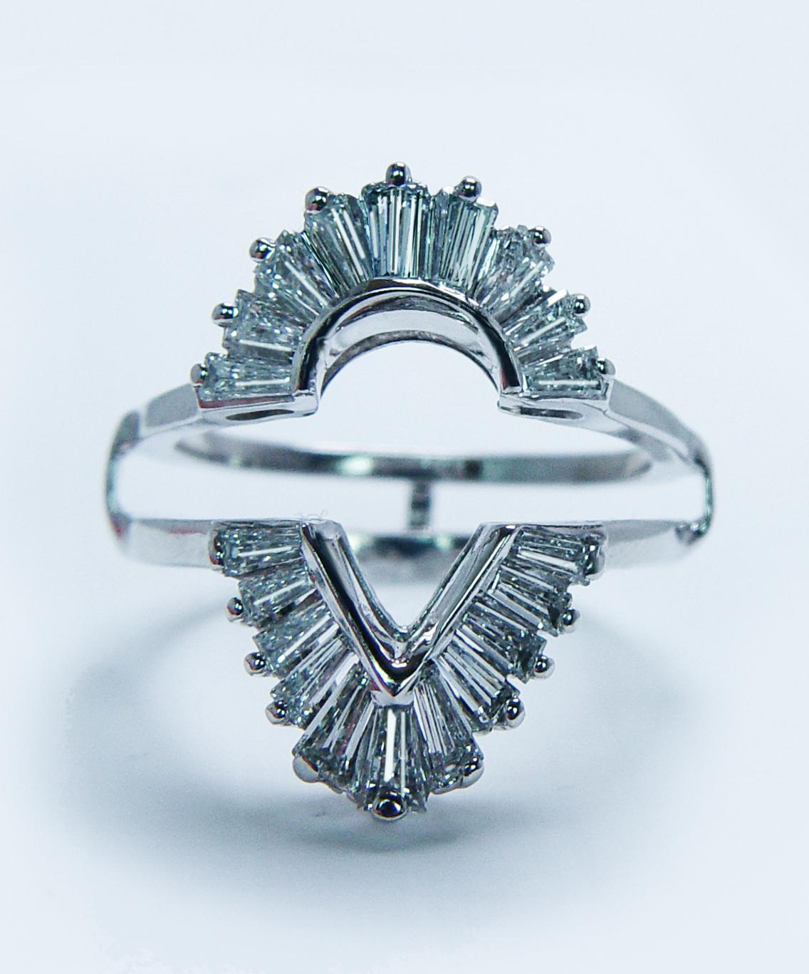 Vintage 1.80ct Baguette Diamond Wedding Guard Ring 14K White Gold Estate Pear For Sale 2