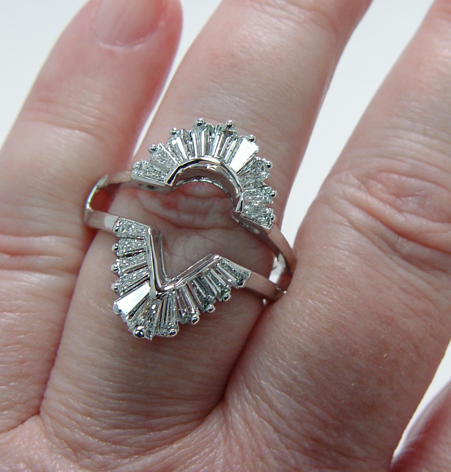 Vintage 1.80ct Baguette Diamond Wedding Guard Ring 14K White Gold Estate Pear For Sale 3