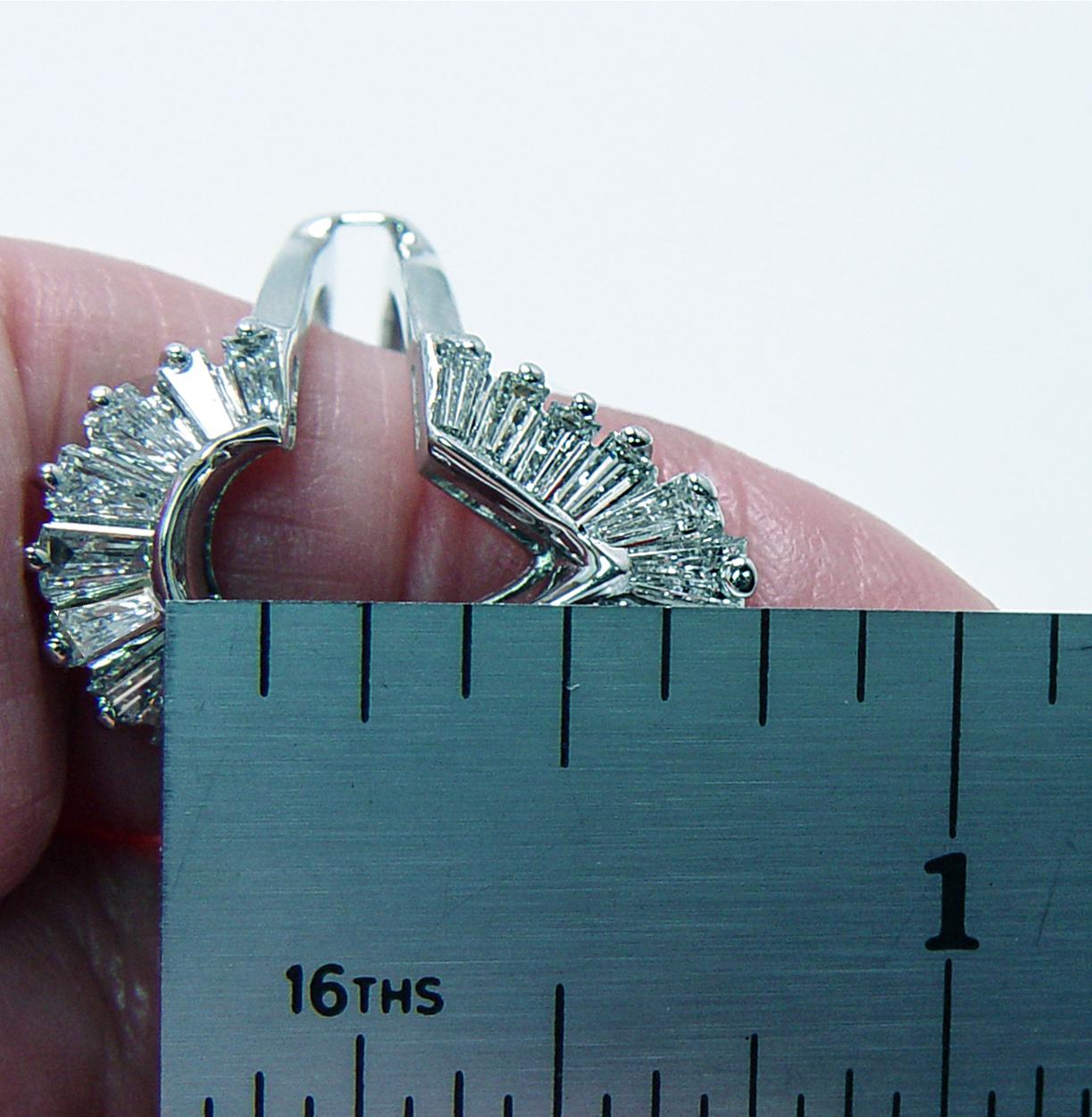 Vintage 1.80ct Baguette Diamond Wedding Guard Ring 14K White Gold Estate Pear For Sale 4