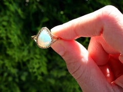 Vintage 1.80ct White Opal Cabochon Ring in 9k Yellow Gold, Circa 1950