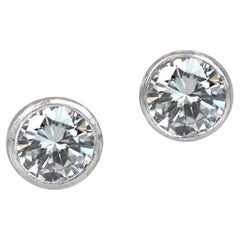 Vintage 1.80ct Round Brilliant Cut Diamond Stud Earrings, H Color, Platinum