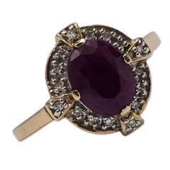 Vintage 1.80ct Ruby Ring with Diamond Halo Accents 14k Gold
