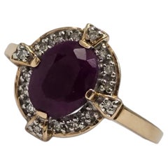 Vintage 1.80ct Ruby Ring with Diamond Halo Accents 14k Gold