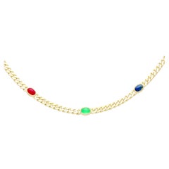 Vintage 1.80ct Sapphire, 1.80ct Ruby and 1.60ct Emerald Yellow Gold Necklace