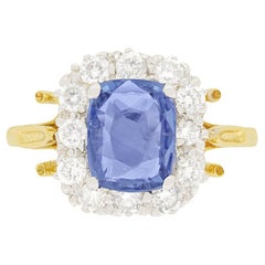 Vintage 1.80ct Sapphire and Diamond Halo Ring, c.1970s