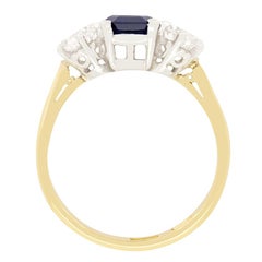 Vintage 1.80ct Sapphire and Diamond Trilogy Ring, c.1950s