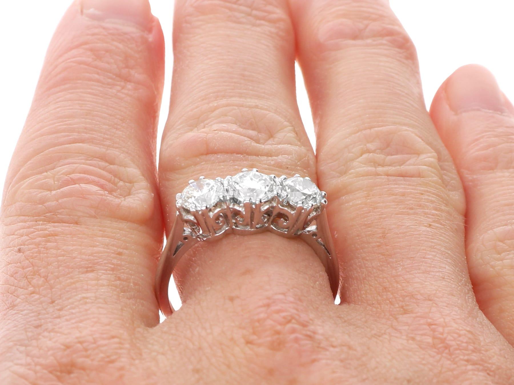 Vintage 1.81 Carat Diamond and Platinum Trilogy Ring Circa 1945 For Sale 5