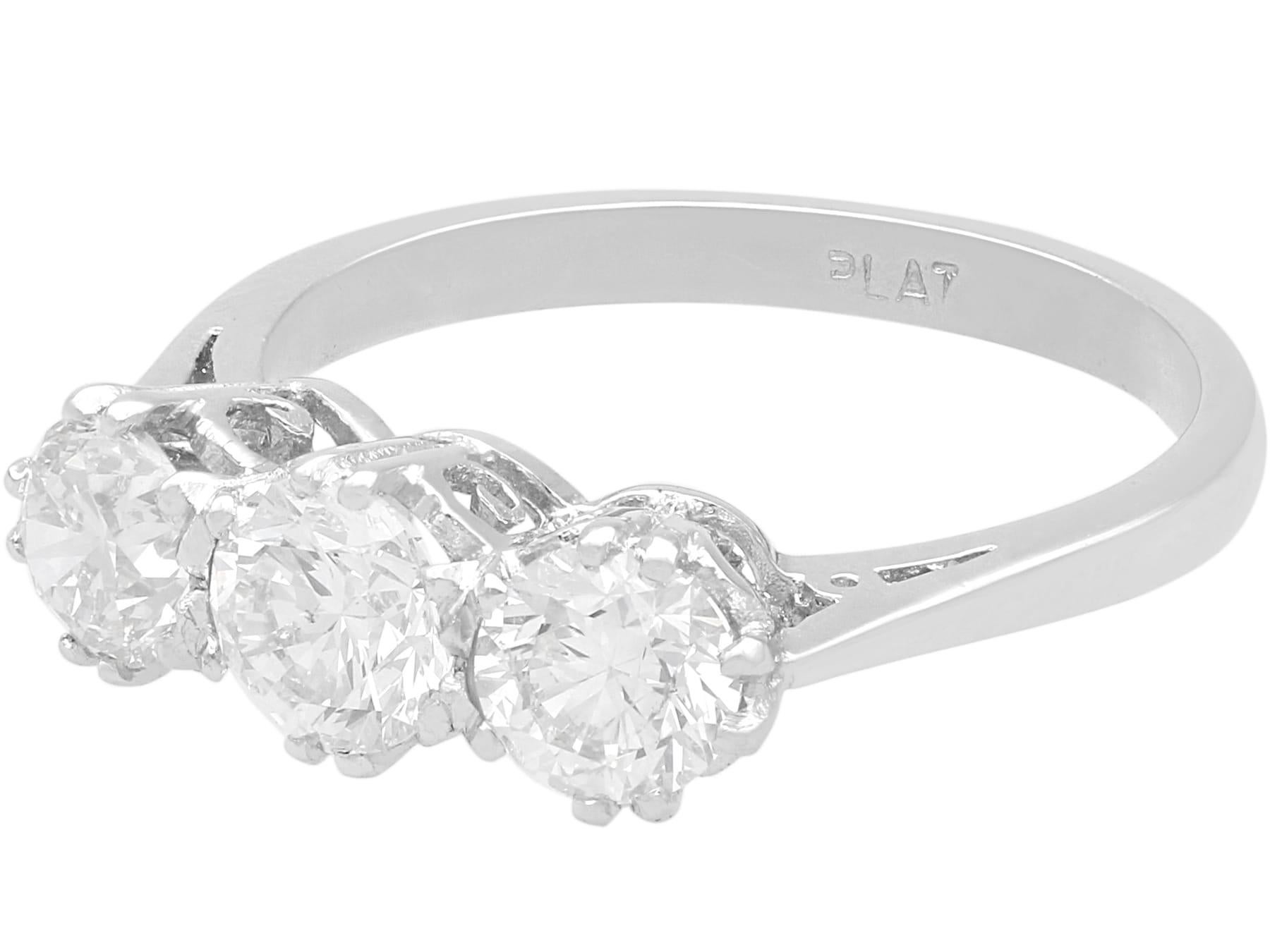 Vintage 1.81 Carat Diamond and Platinum Trilogy Ring Circa 1945 In Excellent Condition For Sale In Jesmond, Newcastle Upon Tyne